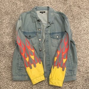 Painted Flames Light Blue Denim Jacket
